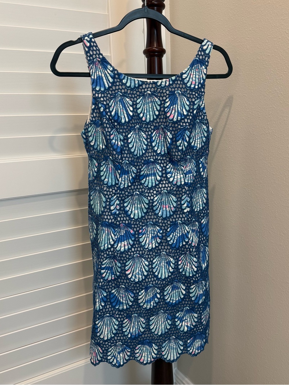 Lilly Pulitzer Navy Dress with Light Blue, White and Pink Shell Print